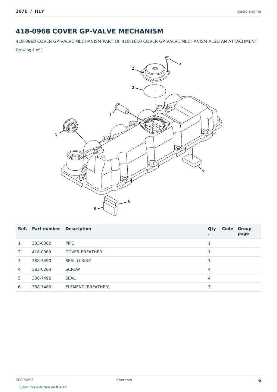 Caterpillar 307E S/N H1Y Partsbook SEBP6855 (English) - sample page 6 of 10 Caterpillar 307E S/N H1Y Partsbook SEBP6855 (English) - sample page 6 of 10