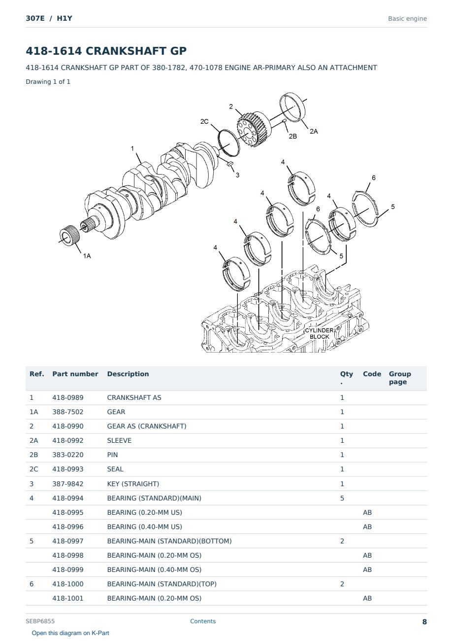 Caterpillar 307E S/N H1Y Partsbook SEBP6855 (English) - sample page 8 of 10 Caterpillar 307E S/N H1Y Partsbook SEBP6855 (English) - sample page 8 of 10