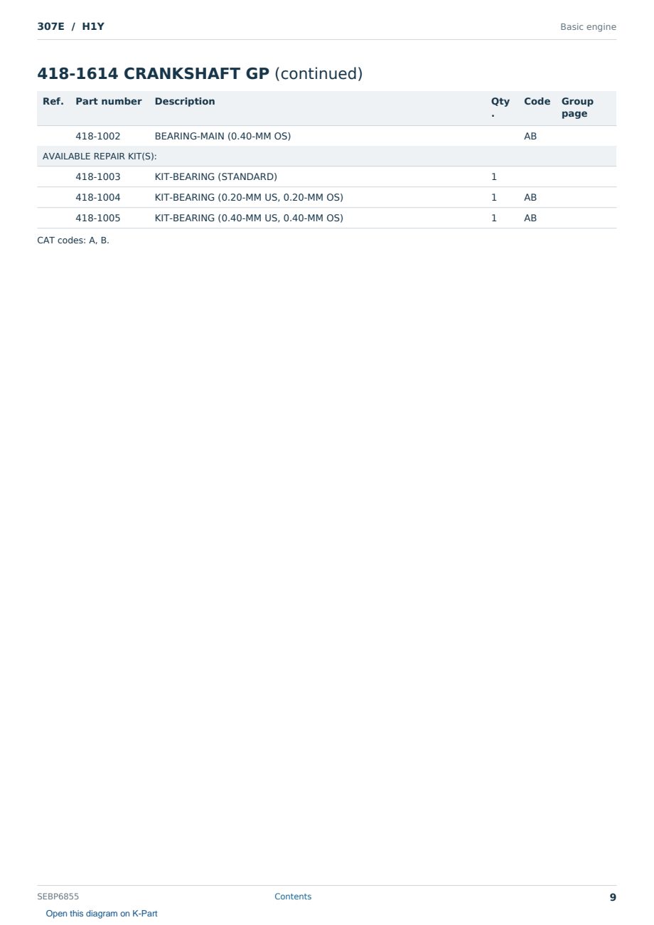 Caterpillar 307E S/N H1Y Partsbook SEBP6855 (English) - sample page 9 of 10 Caterpillar 307E S/N H1Y Partsbook SEBP6855 (English) - sample page 9 of 10