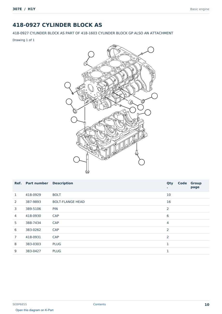Caterpillar 307E S/N H1Y Partsbook SEBP6855 (English) - sample page 10 of 10 Caterpillar 307E S/N H1Y Partsbook SEBP6855 (English) - sample page 10 of 10