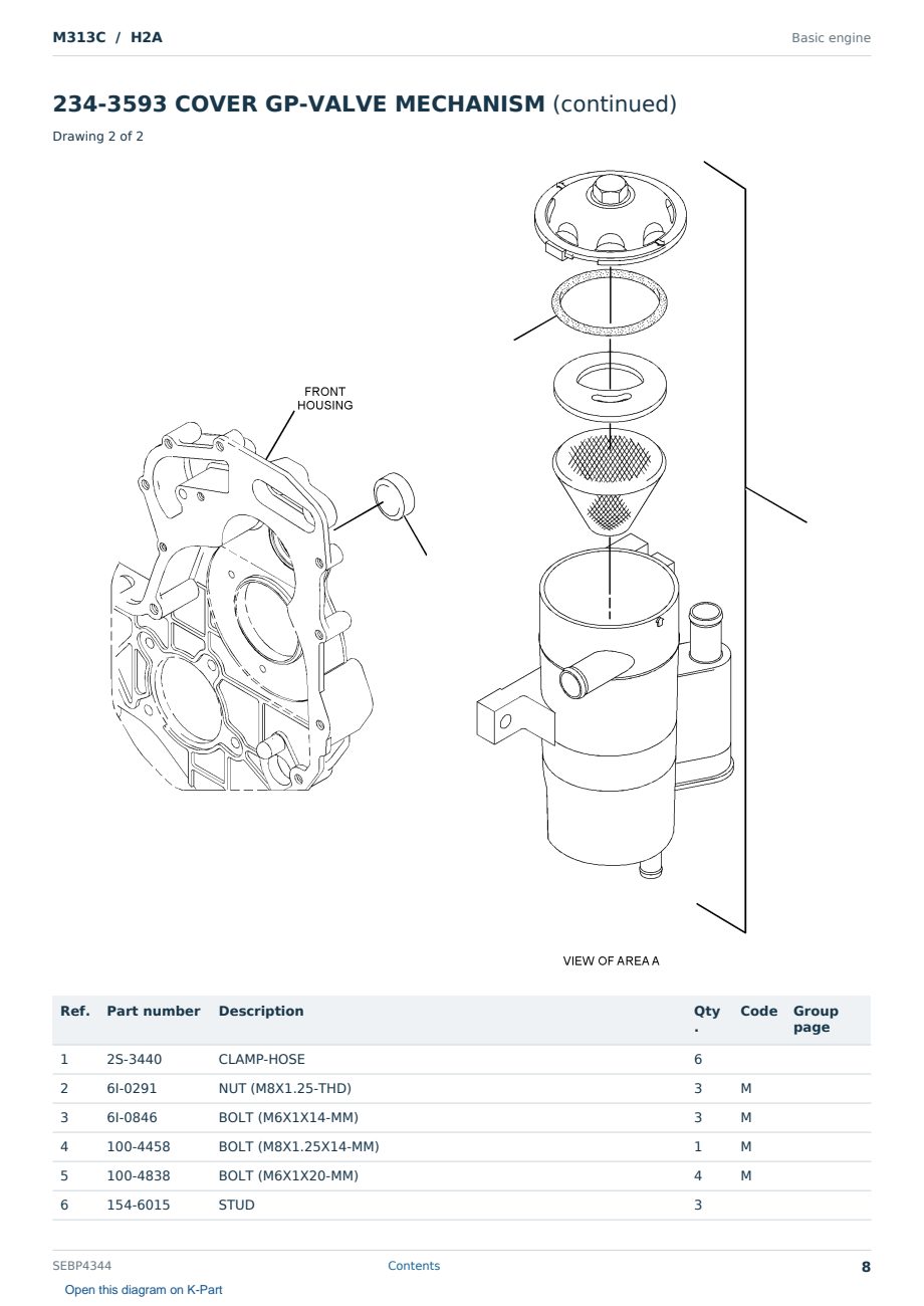 Caterpillar M313C S/N H2A Partsbook SEBP4344 (English) - sample page 8 of 10 Caterpillar M313C S/N H2A Partsbook SEBP4344 (English) - sample page 8 of 10