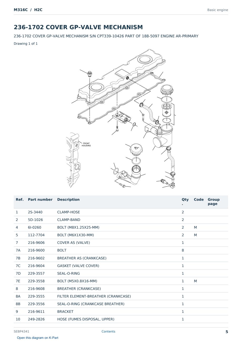Caterpillar M316C S/N H2C Partsbook SEBP4341 (English) - sample page 5 of 10 Caterpillar M316C S/N H2C Partsbook SEBP4341 (English) - sample page 5 of 10