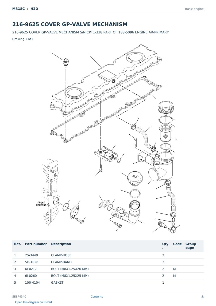Caterpillar M318C S/N H2D Partsbook SEBP4340 (English) - sample page 3 of 10 Caterpillar M318C S/N H2D Partsbook SEBP4340 (English) - sample page 3 of 10