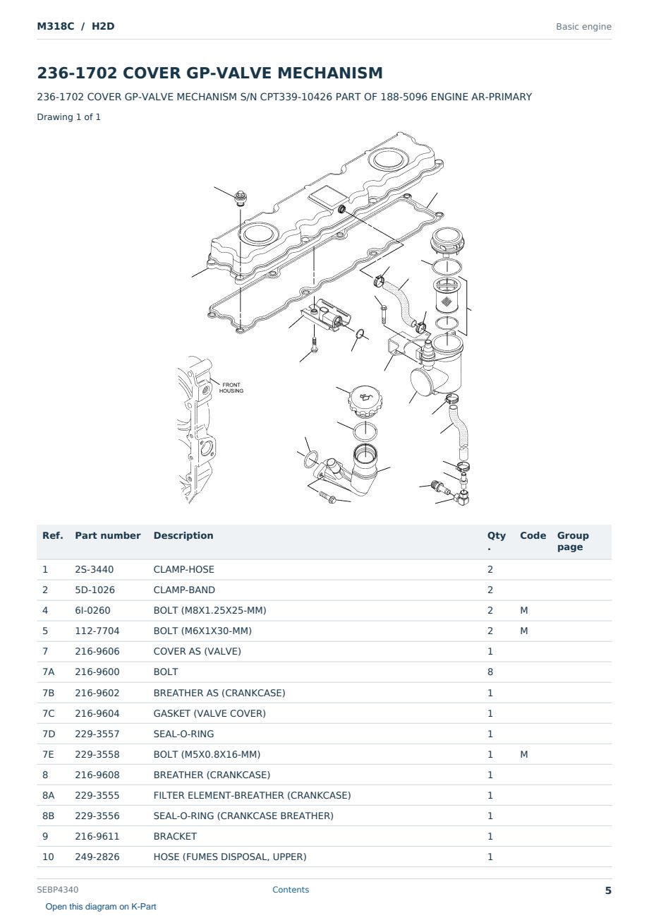 Caterpillar M318C S/N H2D Partsbook SEBP4340 (English) - sample page 5 of 10 Caterpillar M318C S/N H2D Partsbook SEBP4340 (English) - sample page 5 of 10