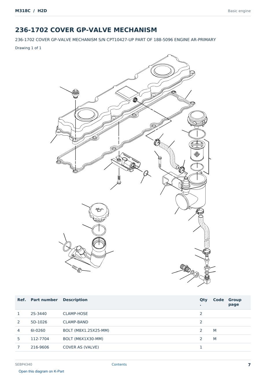 Caterpillar M318C S/N H2D Partsbook SEBP4340 (English) - sample page 7 of 10 Caterpillar M318C S/N H2D Partsbook SEBP4340 (English) - sample page 7 of 10
