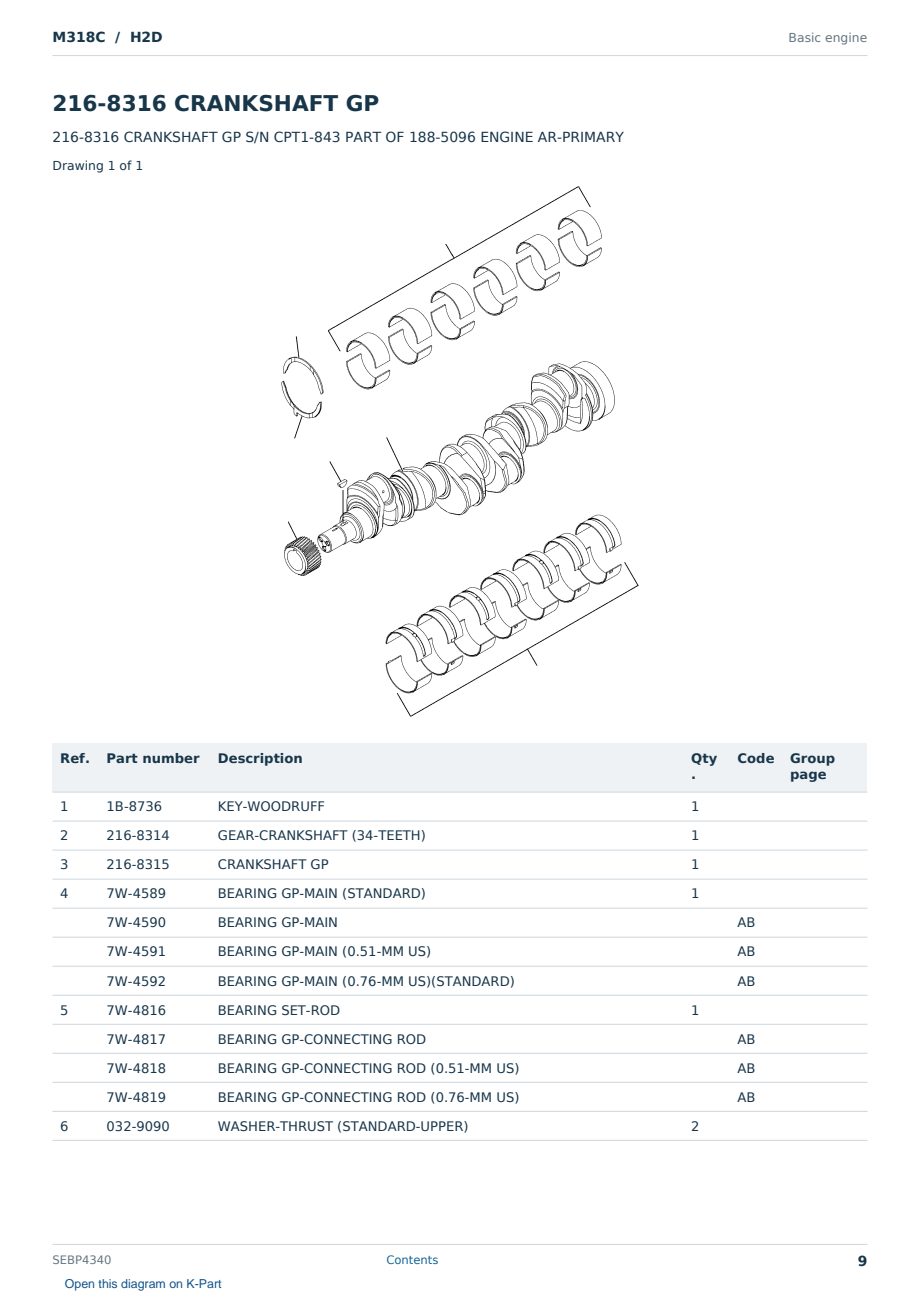 Caterpillar M318C S/N H2D Partsbook SEBP4340 (English) - sample page 9 of 10 Caterpillar M318C S/N H2D Partsbook SEBP4340 (English) - sample page 9 of 10
