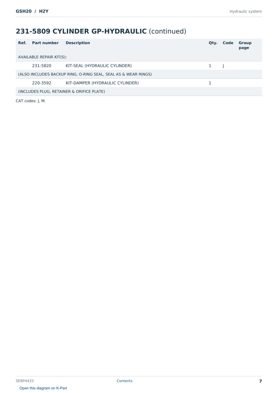 Caterpillar GSH20 S/N H2Y Partsbook SEBP4433 (English) - sample page 7 of 10 Caterpillar GSH20 S/N H2Y Partsbook SEBP4433 (English) - sample page 7 of 10