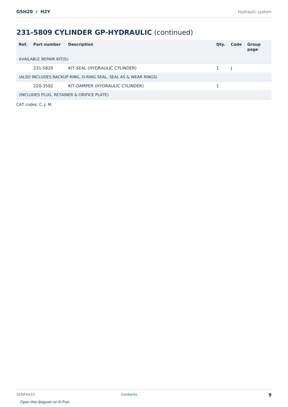 Caterpillar GSH20 S/N H2Y Partsbook SEBP4433 (English) - sample page 9 of 10 Caterpillar GSH20 S/N H2Y Partsbook SEBP4433 (English) - sample page 9 of 10