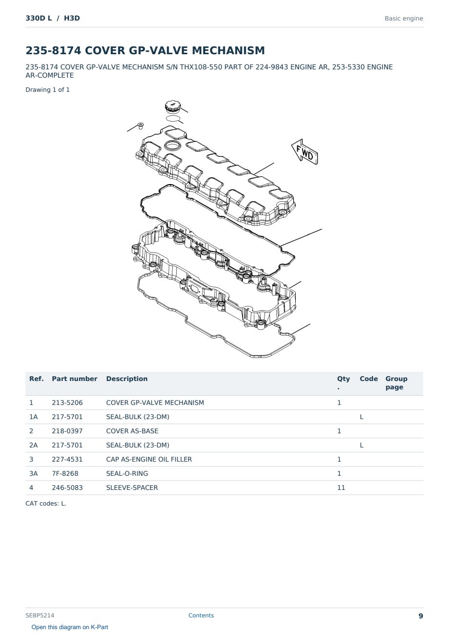 Caterpillar 330D L S/N H3D Partsbook SEBP5214 (English) - sample page 9 of 10 Caterpillar 330D L S/N H3D Partsbook SEBP5214 (English) - sample page 9 of 10