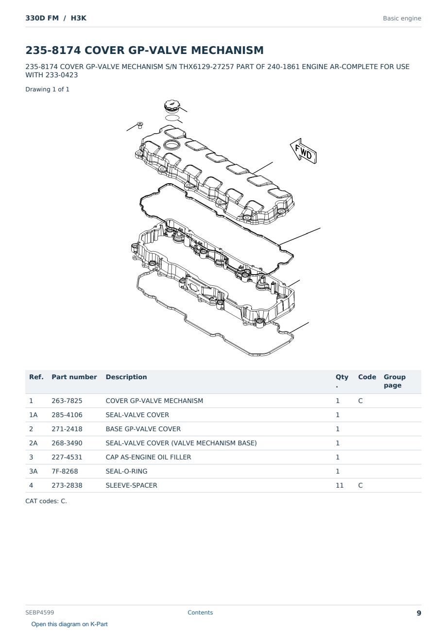 Caterpillar 330D FM S/N H3K Partsbook SEBP4599 (English) - sample page 9 of 10 Caterpillar 330D FM S/N H3K Partsbook SEBP4599 (English) - sample page 9 of 10