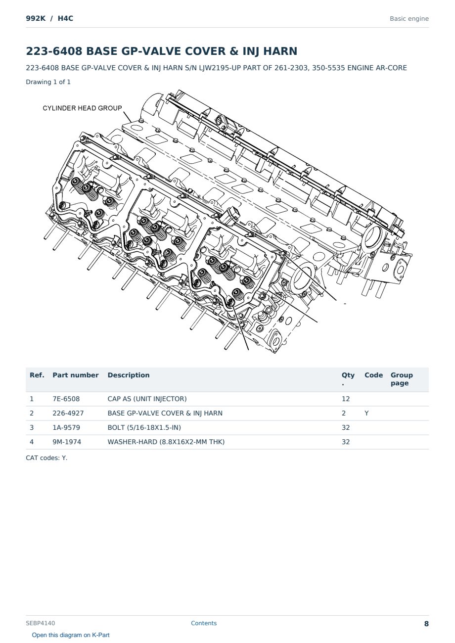 Caterpillar 992K S/N H4C Partsbook SEBP4140 (English) - sample page 8 of 10 Caterpillar 992K S/N H4C Partsbook SEBP4140 (English) - sample page 8 of 10