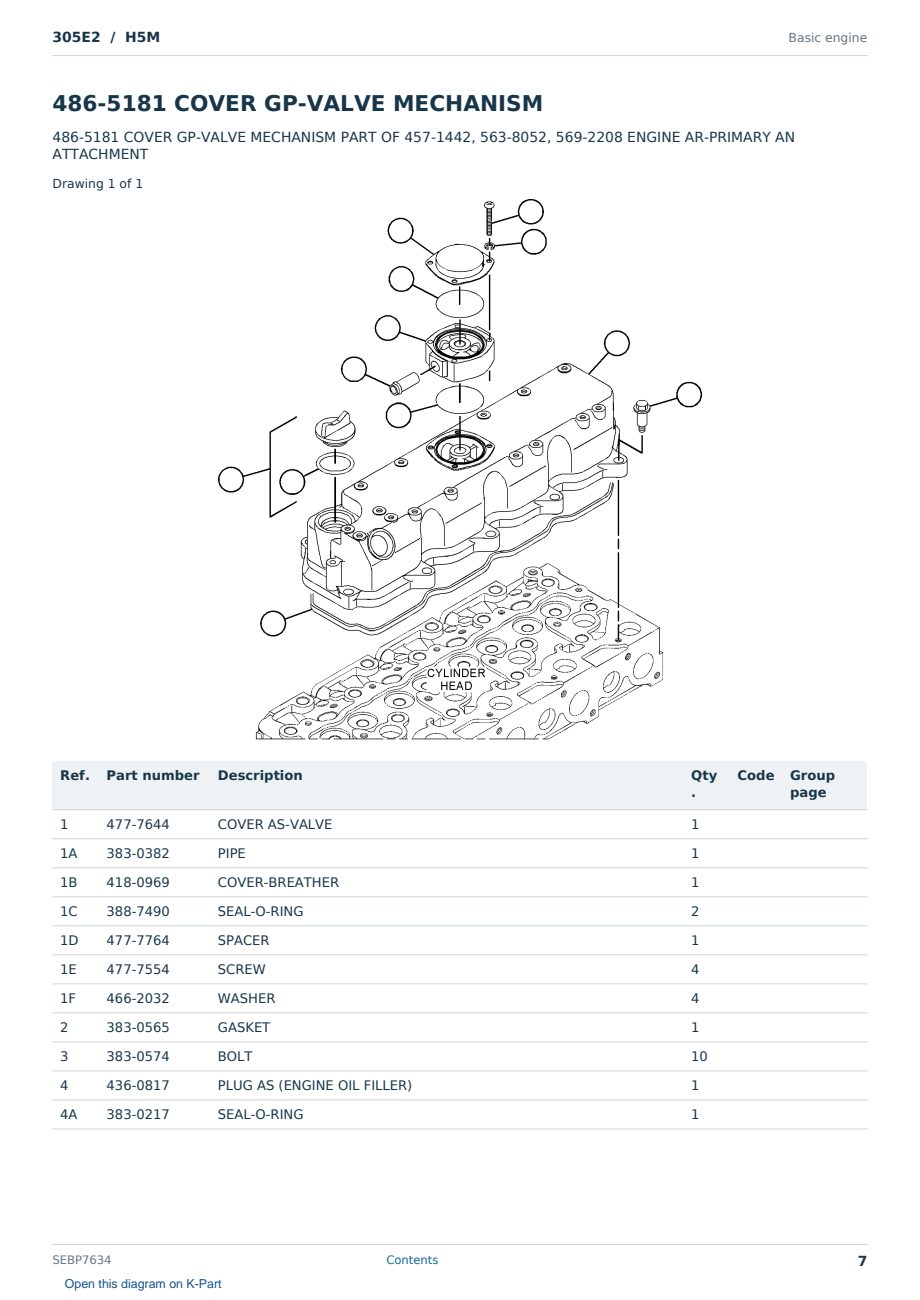 Caterpillar 305E2 S/N H5M Partsbook SEBP7634 (English) - sample page 7 of 10 Caterpillar 305E2 S/N H5M Partsbook SEBP7634 (English) - sample page 7 of 10