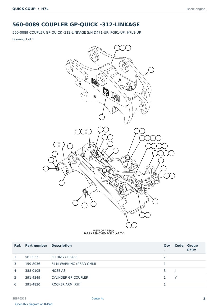 Caterpillar QUICK COUP S/N H7L Partsbook SEBP6518 (English) - sample page 3 of 5 Caterpillar QUICK COUP S/N H7L Partsbook SEBP6518 (English) - sample page 3 of 5