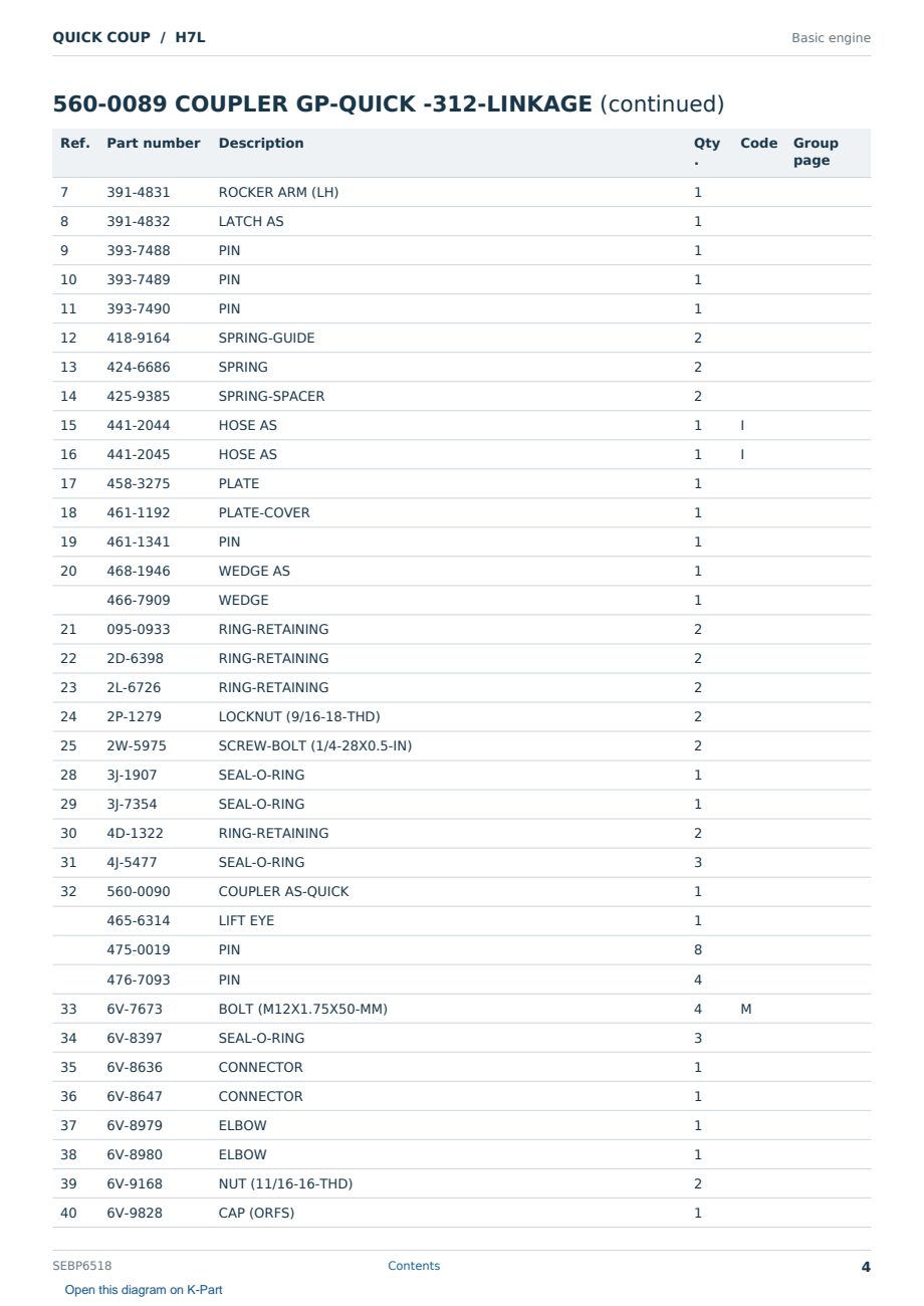 Caterpillar QUICK COUP S/N H7L Partsbook SEBP6518 (English) - sample page 4 of 5 Caterpillar QUICK COUP S/N H7L Partsbook SEBP6518 (English) - sample page 4 of 5