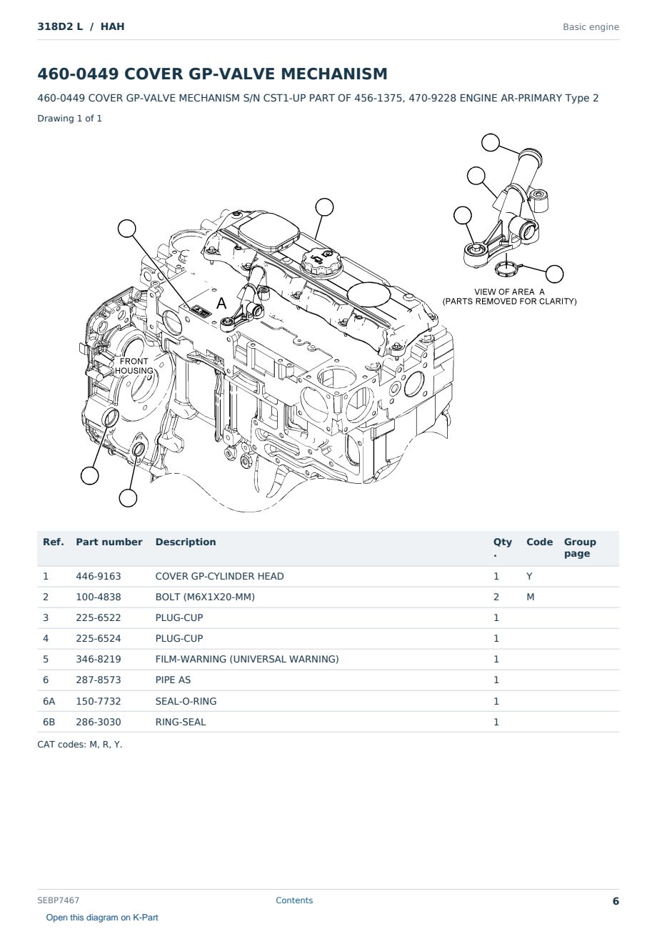 Caterpillar 318D2 L S/N HAH Partsbook SEBP7467 (English) - sample page 6 of 10 Caterpillar 318D2 L S/N HAH Partsbook SEBP7467 (English) - sample page 6 of 10