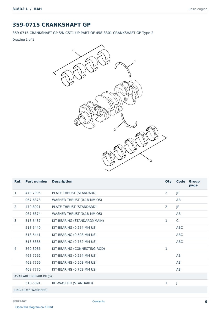 Caterpillar 318D2 L S/N HAH Partsbook SEBP7467 (English) - sample page 9 of 10 Caterpillar 318D2 L S/N HAH Partsbook SEBP7467 (English) - sample page 9 of 10