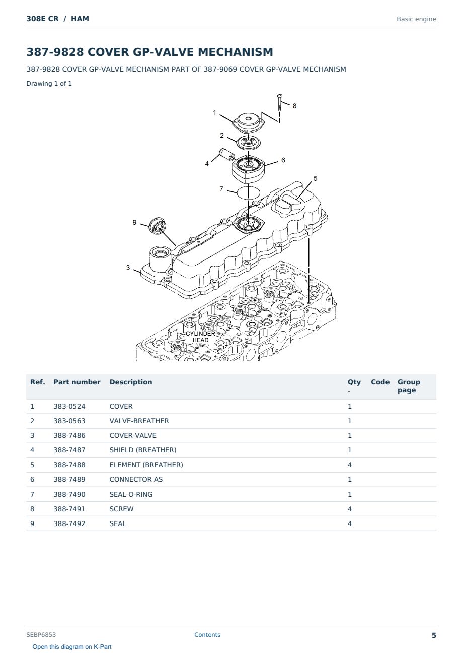 Caterpillar 308E CR S/N HAM Partsbook SEBP6853 (English) - sample page 5 of 10 Caterpillar 308E CR S/N HAM Partsbook SEBP6853 (English) - sample page 5 of 10