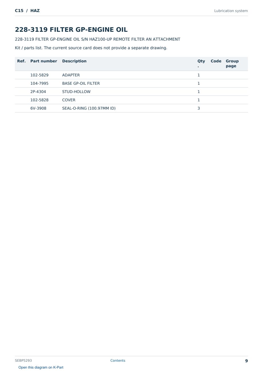 Caterpillar C15 S/N HAZ Partsbook SEBP5293 (English) - sample page 9 of 10 Caterpillar C15 S/N HAZ Partsbook SEBP5293 (English) - sample page 9 of 10