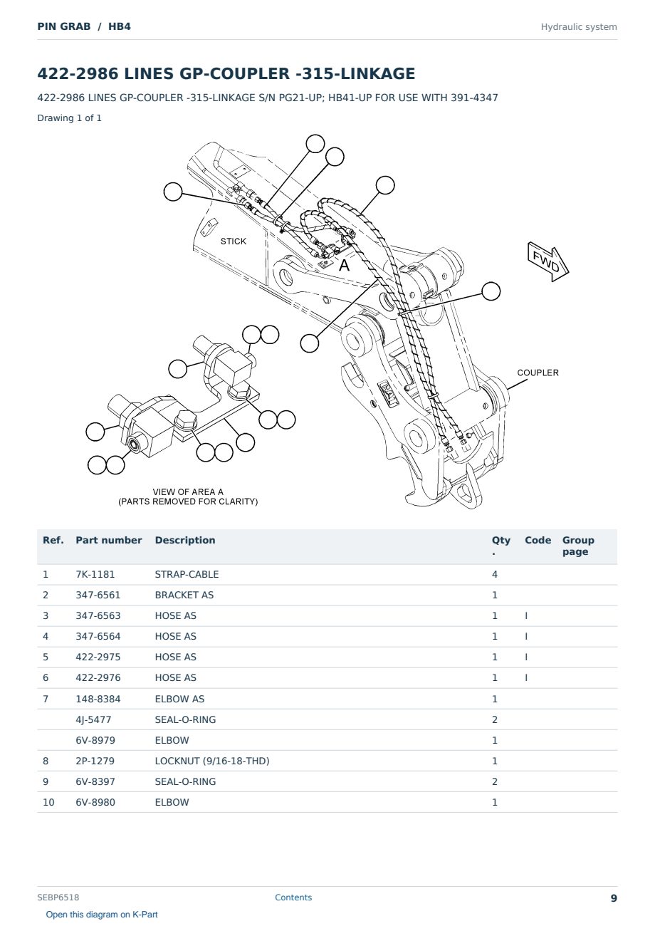 Caterpillar PIN GRAB S/N HB4 Partsbook SEBP6518 (English) - sample page 9 of 10 Caterpillar PIN GRAB S/N HB4 Partsbook SEBP6518 (English) - sample page 9 of 10