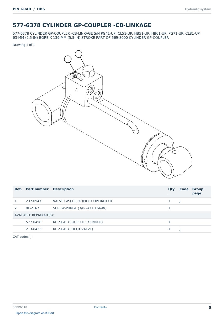 Caterpillar PIN GRAB S/N HB6 Partsbook SEBP6518 (English) - sample page 5 of 10 Caterpillar PIN GRAB S/N HB6 Partsbook SEBP6518 (English) - sample page 5 of 10