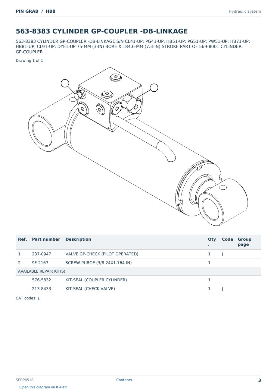 Caterpillar PIN GRAB S/N HB8 Partsbook SEBP6518 (English) - sample page 3 of 10 Caterpillar PIN GRAB S/N HB8 Partsbook SEBP6518 (English) - sample page 3 of 10
