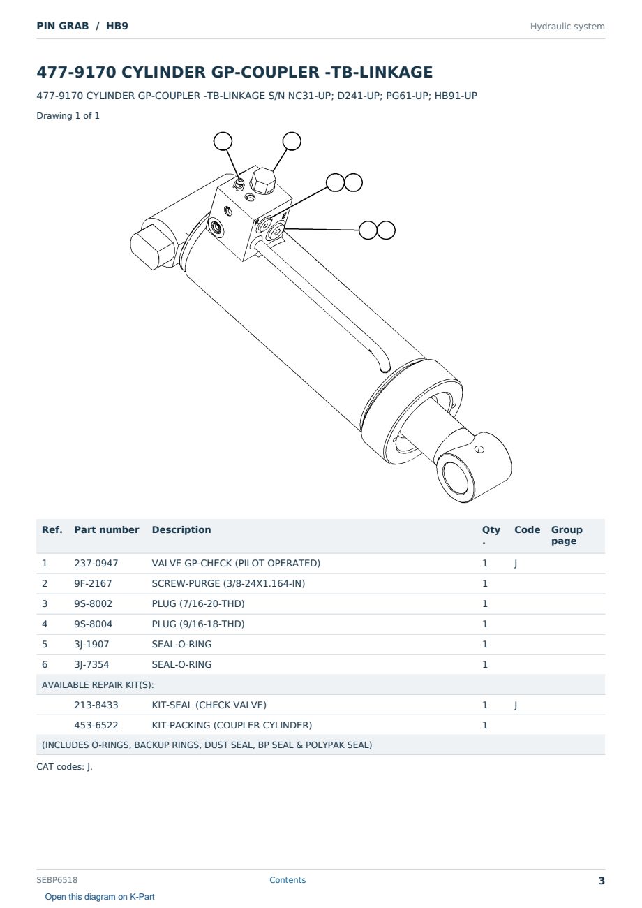 Caterpillar PIN GRAB S/N HB9 Partsbook SEBP6518 (English) - sample page 3 of 10 Caterpillar PIN GRAB S/N HB9 Partsbook SEBP6518 (English) - sample page 3 of 10