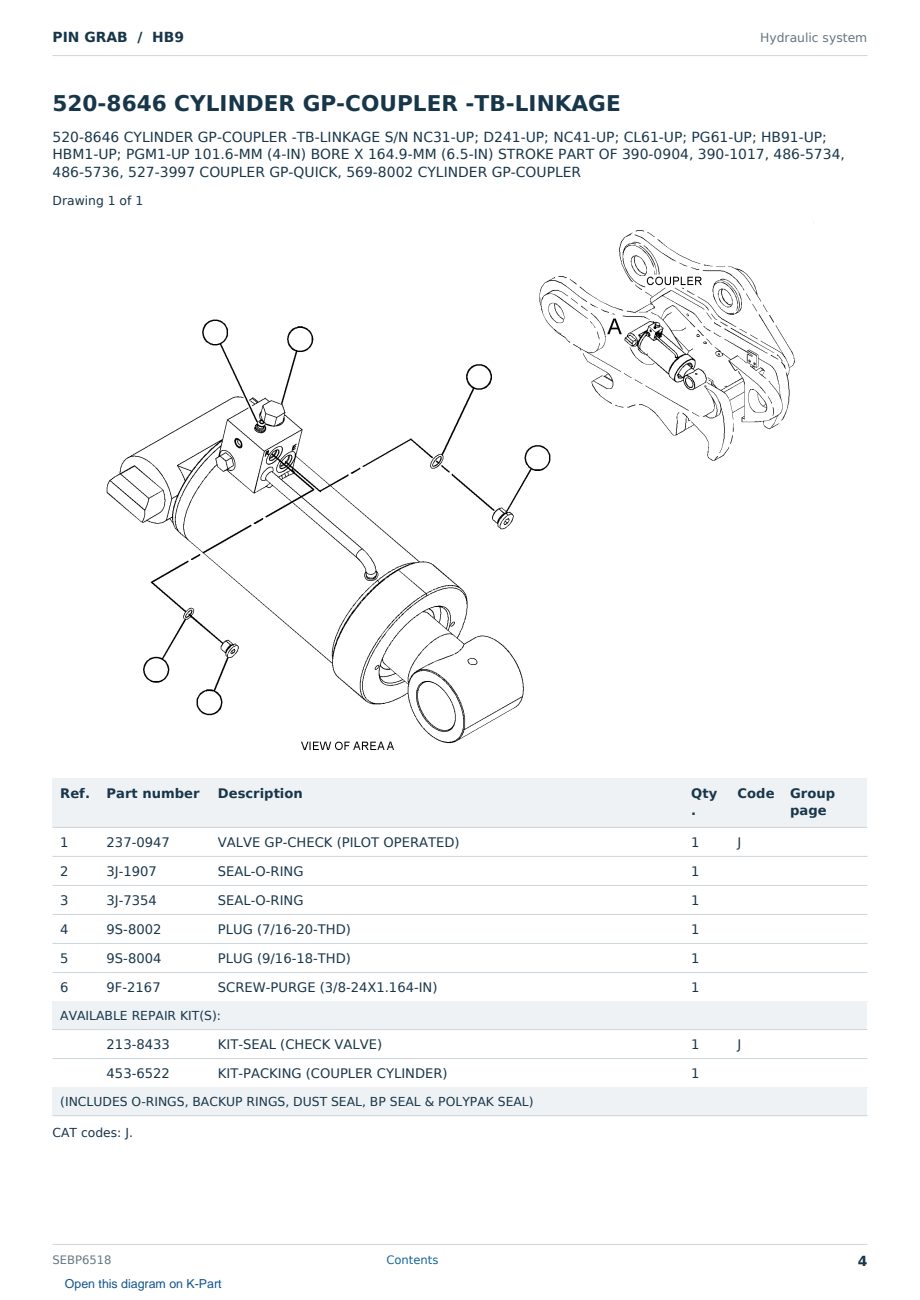 Caterpillar PIN GRAB S/N HB9 Partsbook SEBP6518 (English) - sample page 4 of 10 Caterpillar PIN GRAB S/N HB9 Partsbook SEBP6518 (English) - sample page 4 of 10