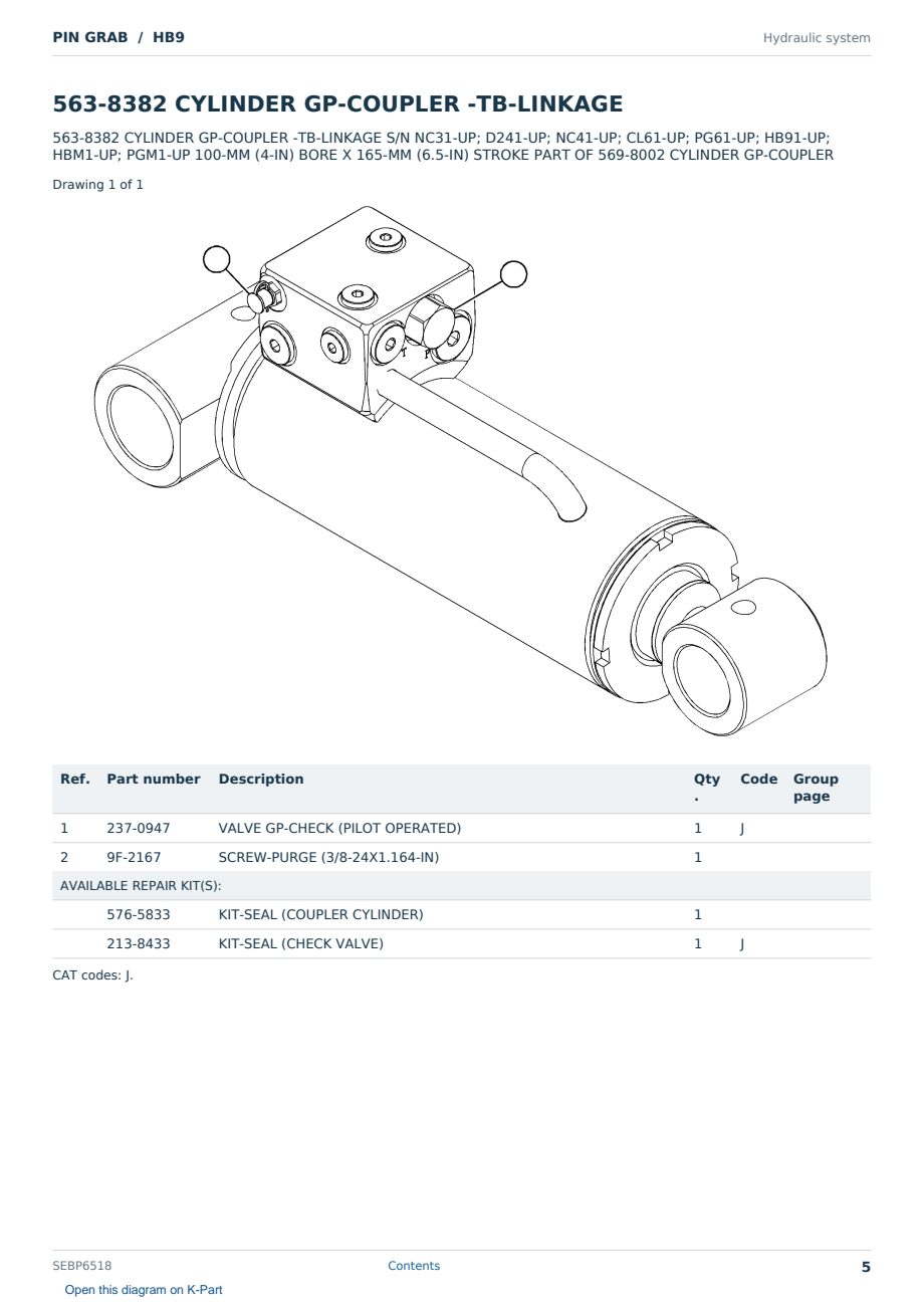 Caterpillar PIN GRAB S/N HB9 Partsbook SEBP6518 (English) - sample page 5 of 10 Caterpillar PIN GRAB S/N HB9 Partsbook SEBP6518 (English) - sample page 5 of 10