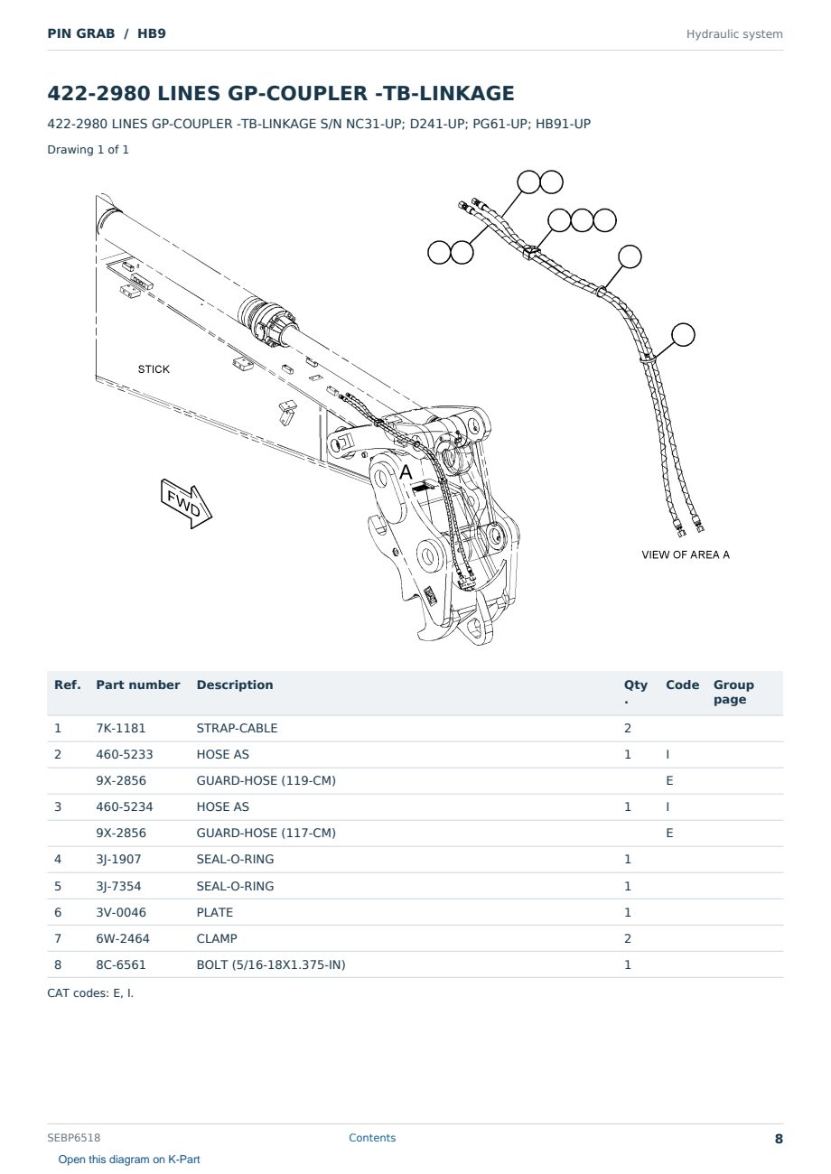Caterpillar PIN GRAB S/N HB9 Partsbook SEBP6518 (English) - sample page 8 of 10 Caterpillar PIN GRAB S/N HB9 Partsbook SEBP6518 (English) - sample page 8 of 10