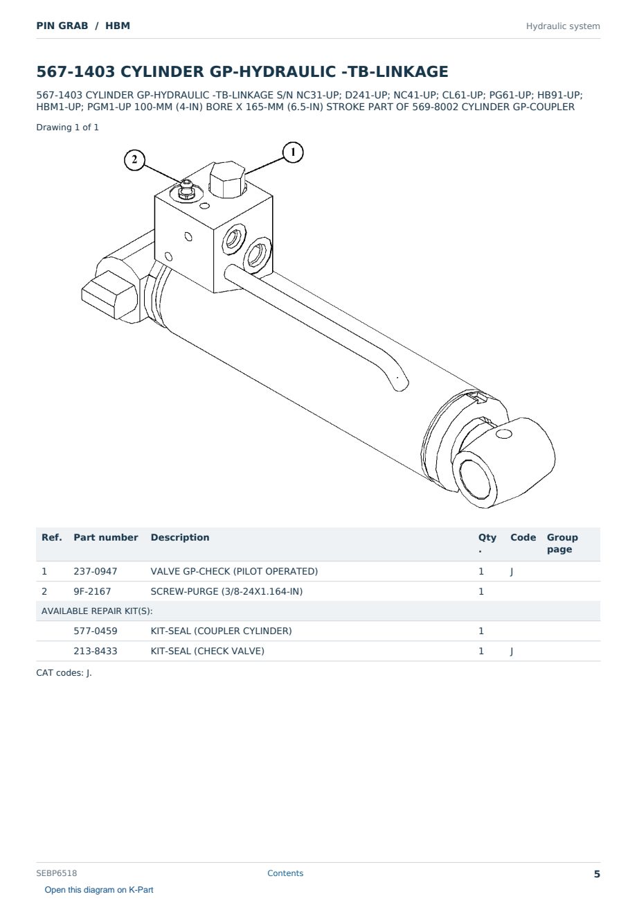 Caterpillar PIN GRAB S/N HBM Partsbook SEBP6518 (English) - sample page 5 of 10 Caterpillar PIN GRAB S/N HBM Partsbook SEBP6518 (English) - sample page 5 of 10