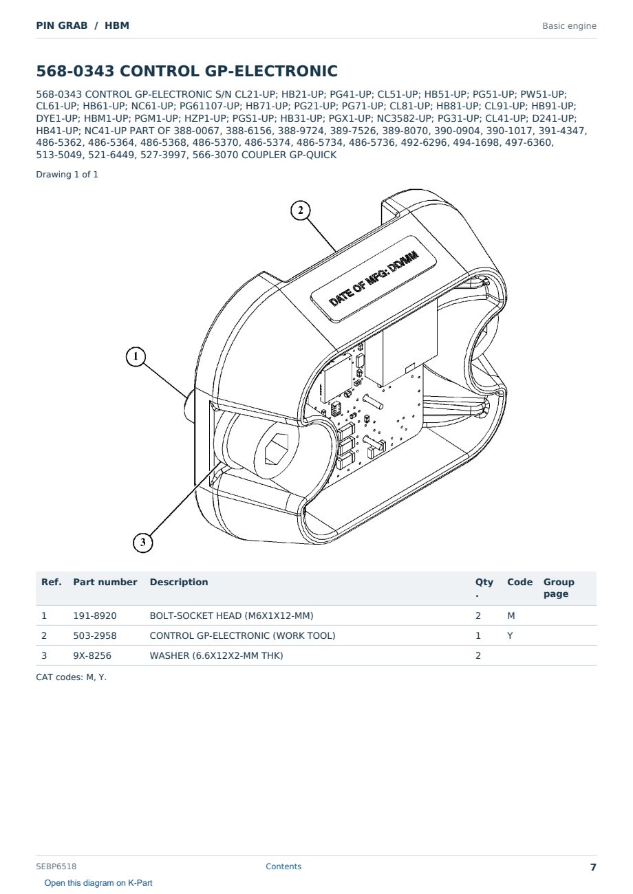 Caterpillar PIN GRAB S/N HBM Partsbook SEBP6518 (English) - sample page 7 of 10 Caterpillar PIN GRAB S/N HBM Partsbook SEBP6518 (English) - sample page 7 of 10