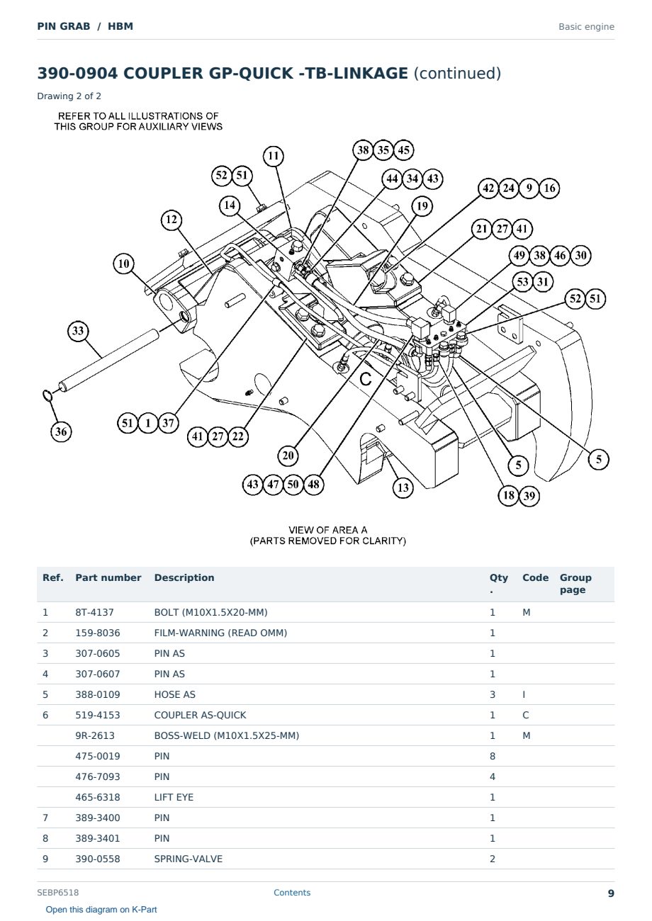 Caterpillar PIN GRAB S/N HBM Partsbook SEBP6518 (English) - sample page 9 of 10 Caterpillar PIN GRAB S/N HBM Partsbook SEBP6518 (English) - sample page 9 of 10