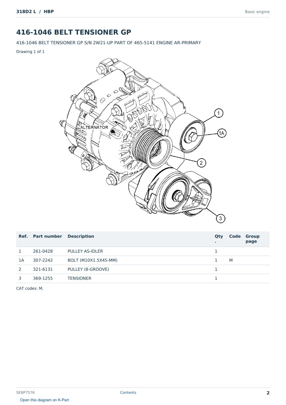 Caterpillar 318D2 L S/N HBP Partsbook SEBP7576 (English) - sample page 2 of 10 Caterpillar 318D2 L S/N HBP Partsbook SEBP7576 (English) - sample page 2 of 10