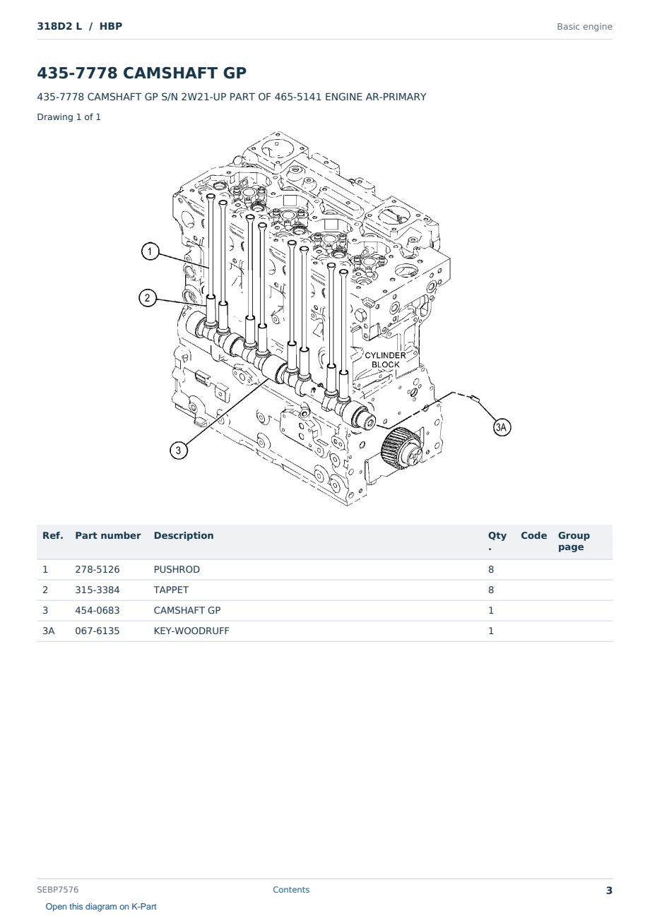 Caterpillar 318D2 L S/N HBP Partsbook SEBP7576 (English) - sample page 3 of 10 Caterpillar 318D2 L S/N HBP Partsbook SEBP7576 (English) - sample page 3 of 10