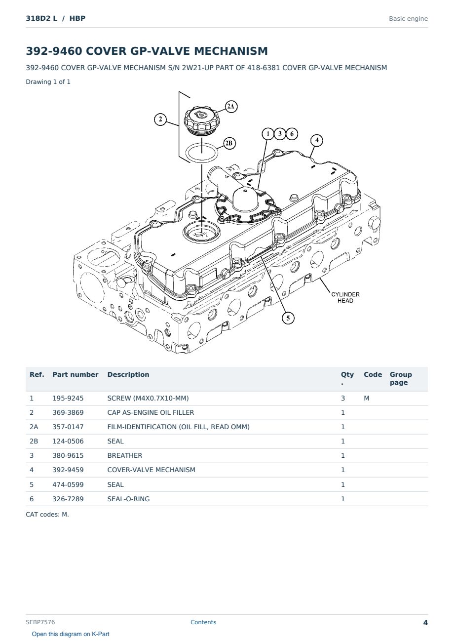 Caterpillar 318D2 L S/N HBP Partsbook SEBP7576 (English) - sample page 4 of 10 Caterpillar 318D2 L S/N HBP Partsbook SEBP7576 (English) - sample page 4 of 10