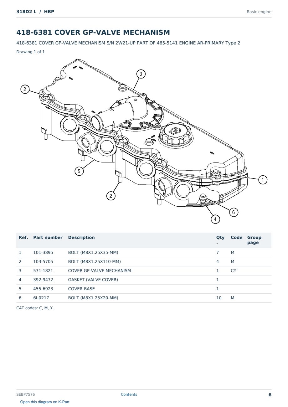 Caterpillar 318D2 L S/N HBP Partsbook SEBP7576 (English) - sample page 6 of 10 Caterpillar 318D2 L S/N HBP Partsbook SEBP7576 (English) - sample page 6 of 10