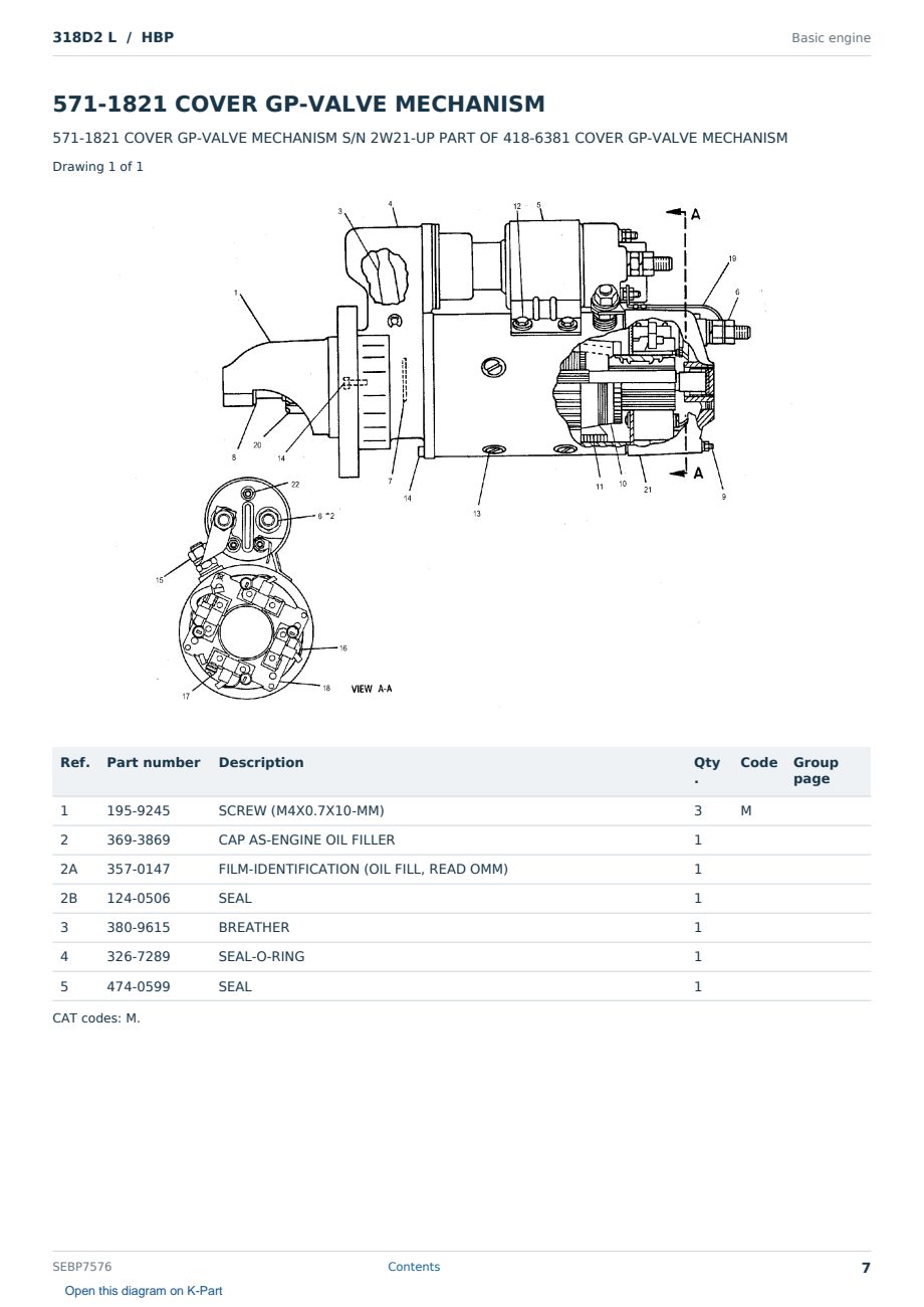 Caterpillar 318D2 L S/N HBP Partsbook SEBP7576 (English) - sample page 7 of 10 Caterpillar 318D2 L S/N HBP Partsbook SEBP7576 (English) - sample page 7 of 10