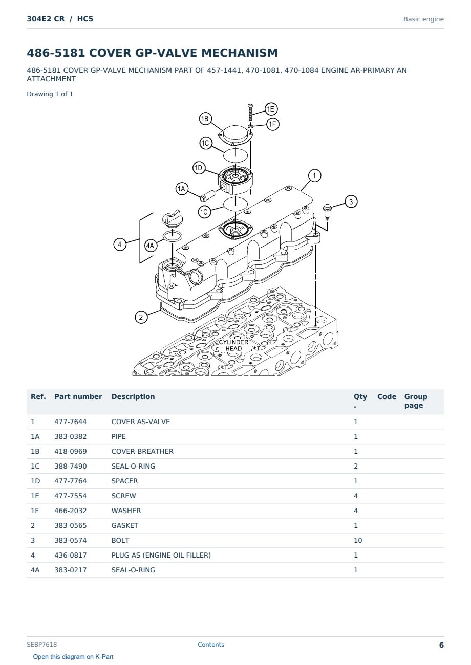 Caterpillar 304E2 CR S/N HC5 Partsbook SEBP7618 (English) - sample page 6 of 10 Caterpillar 304E2 CR S/N HC5 Partsbook SEBP7618 (English) - sample page 6 of 10