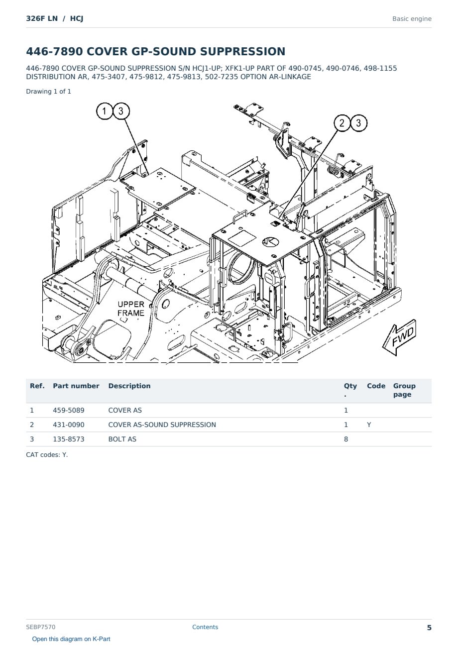 Caterpillar 326F LN S/N HCJ Partsbook SEBP7570 (English) - sample page 5 of 10 Caterpillar 326F LN S/N HCJ Partsbook SEBP7570 (English) - sample page 5 of 10