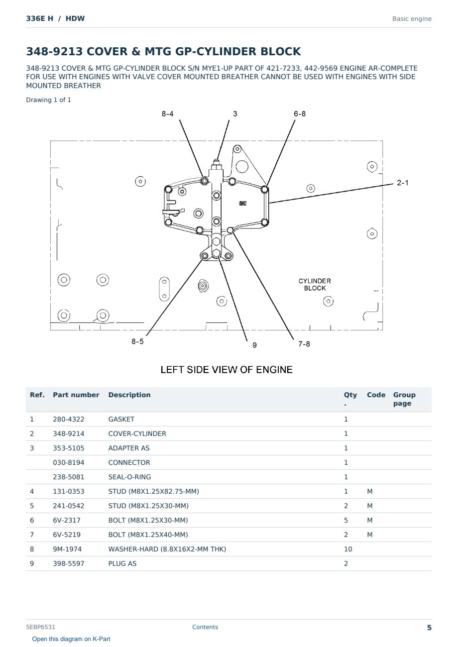 Caterpillar 336E H S/N HDW Partsbook SEBP6531 (English) - sample page 5 of 10 Caterpillar 336E H S/N HDW Partsbook SEBP6531 (English) - sample page 5 of 10