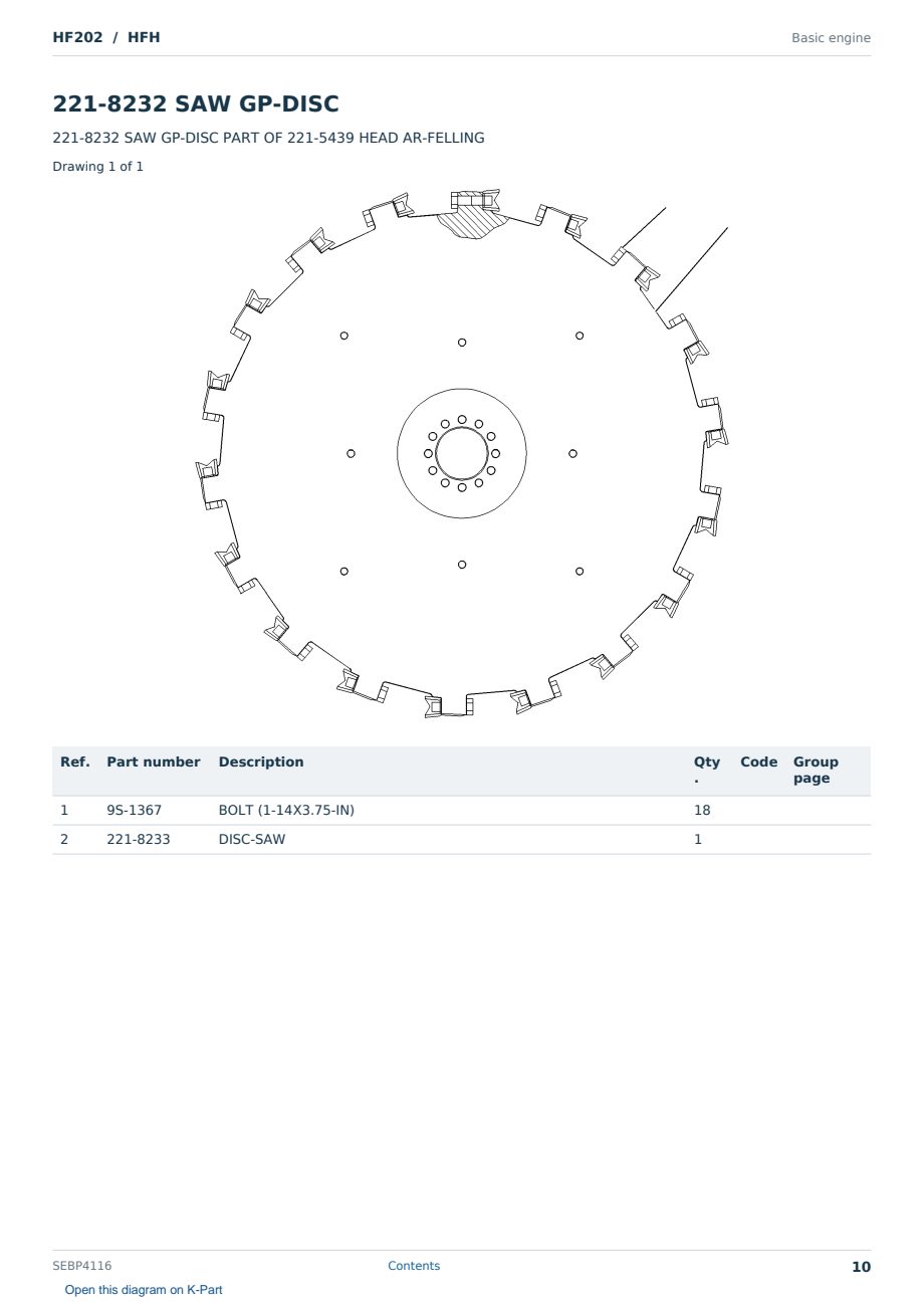 Caterpillar HF202 S/N HFH Partsbook SEBP4116 (English) - sample page 10 of 10 Caterpillar HF202 S/N HFH Partsbook SEBP4116 (English) - sample page 10 of 10