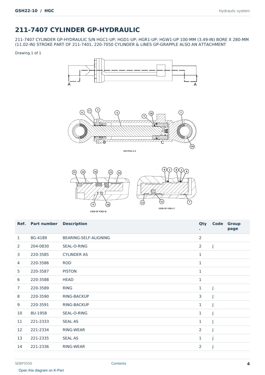 Caterpillar GSH22-10 S/N HGC Partsbook SEBP3550 (English) - sample page 4 of 10 Caterpillar GSH22-10 S/N HGC Partsbook SEBP3550 (English) - sample page 4 of 10