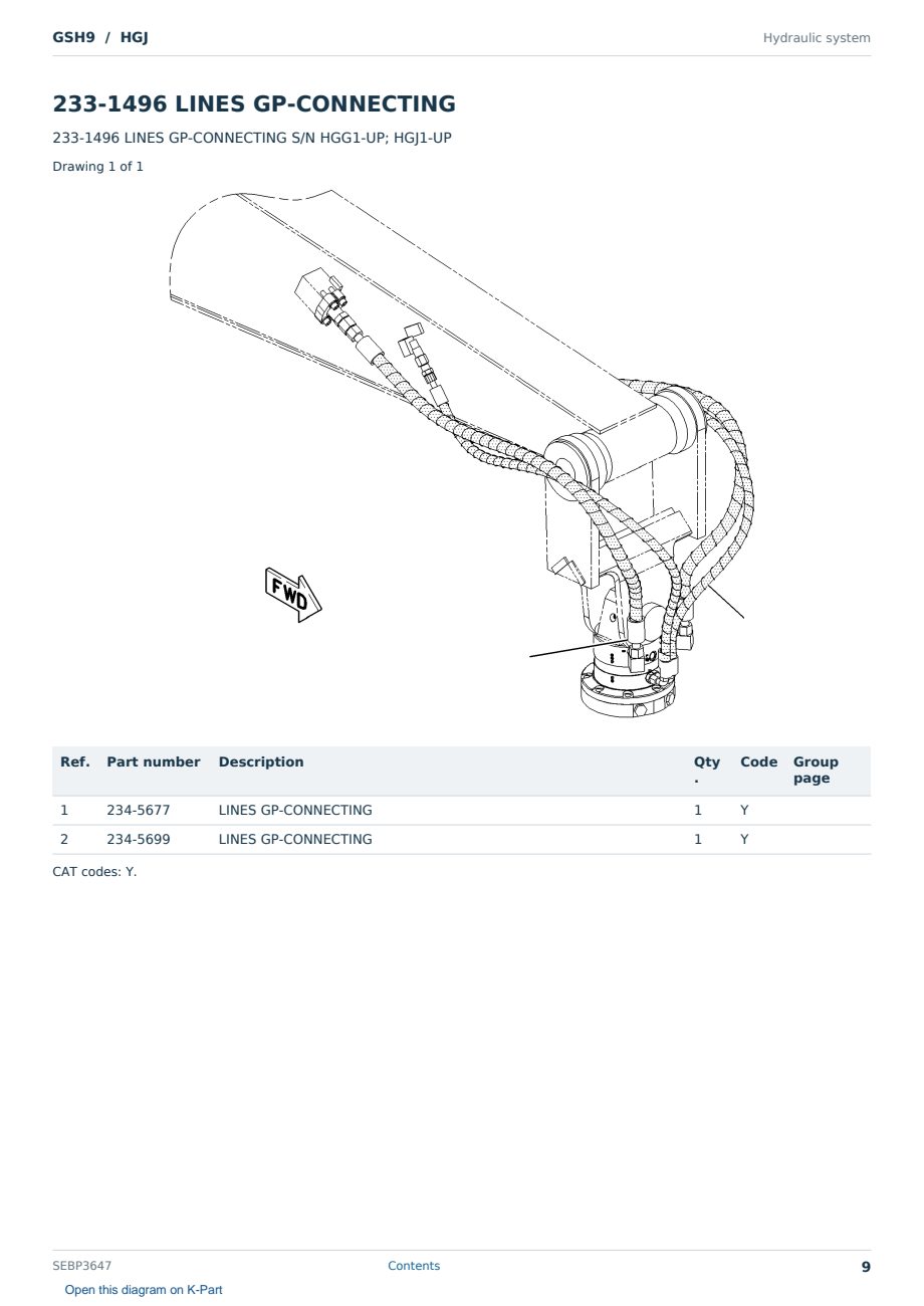 Caterpillar GSH9 S/N HGJ Partsbook SEBP3647 (English) - sample page 9 of 10 Caterpillar GSH9 S/N HGJ Partsbook SEBP3647 (English) - sample page 9 of 10