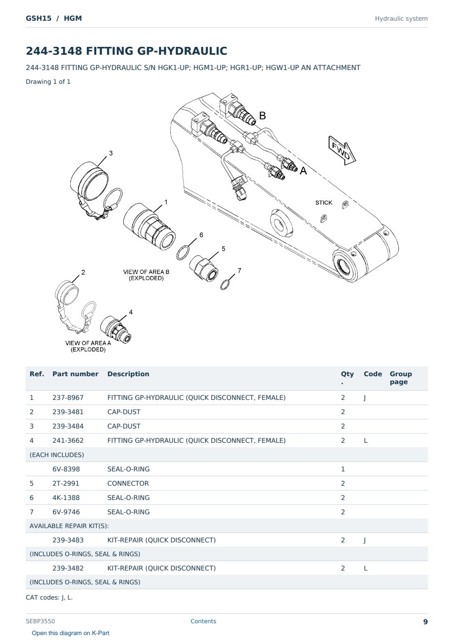 Caterpillar GSH15 S/N HGM Partsbook SEBP3550 (English) - sample page 9 of 10 Caterpillar GSH15 S/N HGM Partsbook SEBP3550 (English) - sample page 9 of 10