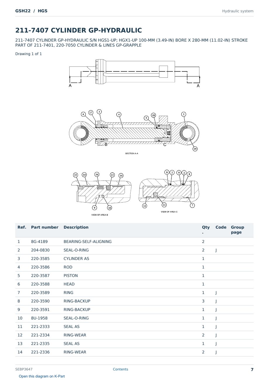 Caterpillar GSH22 S/N HGS Partsbook SEBP3647 (English) - sample page 7 of 10 Caterpillar GSH22 S/N HGS Partsbook SEBP3647 (English) - sample page 7 of 10