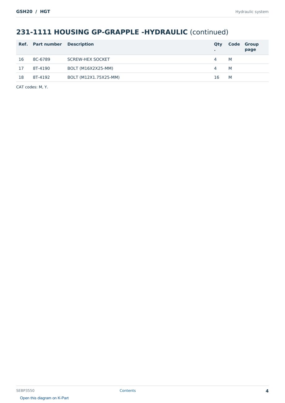 Caterpillar GSH20 S/N HGT Partsbook SEBP3550 (English) - sample page 4 of 10 Caterpillar GSH20 S/N HGT Partsbook SEBP3550 (English) - sample page 4 of 10