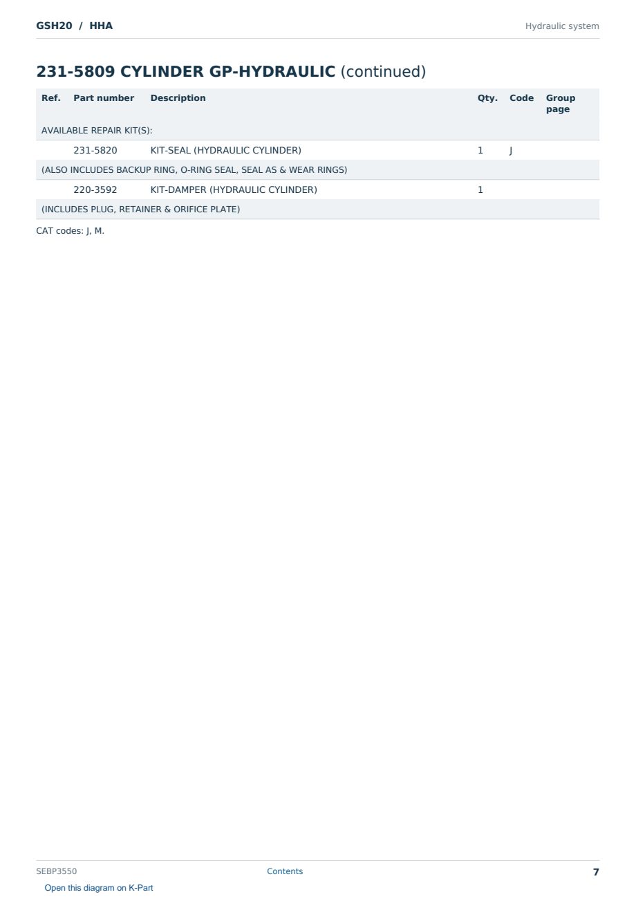Caterpillar GSH20 S/N HHA Partsbook SEBP3550 (English) - sample page 7 of 10 Caterpillar GSH20 S/N HHA Partsbook SEBP3550 (English) - sample page 7 of 10