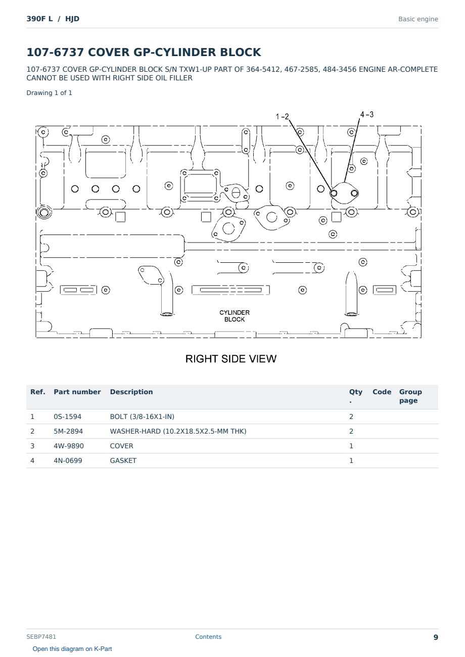 Caterpillar 390F L S/N HJD Partsbook SEBP7481 (English) - sample page 9 of 10 Caterpillar 390F L S/N HJD Partsbook SEBP7481 (English) - sample page 9 of 10