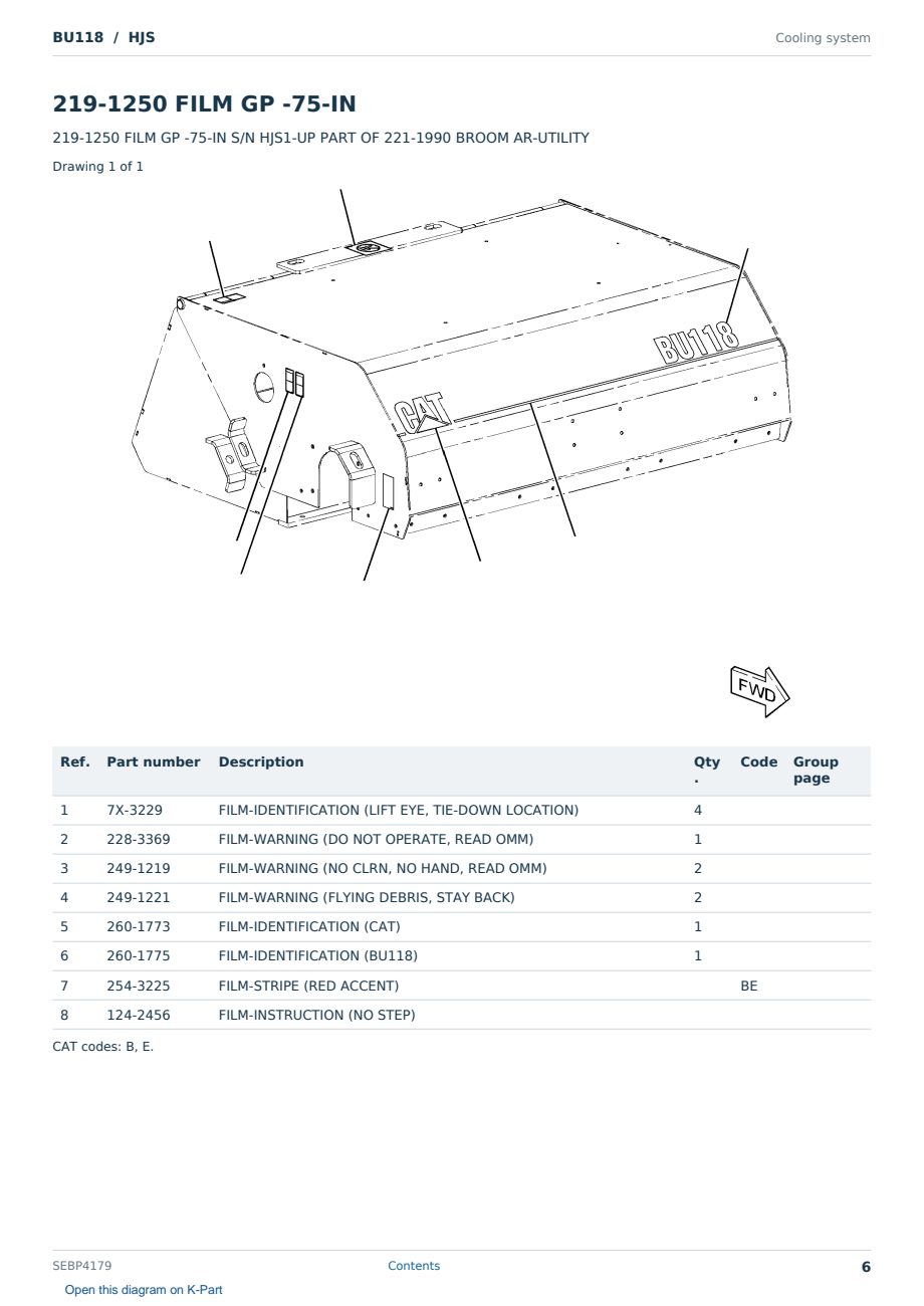 Caterpillar BU118 S/N HJS Partsbook SEBP4179 (English) - sample page 6 of 10 Caterpillar BU118 S/N HJS Partsbook SEBP4179 (English) - sample page 6 of 10