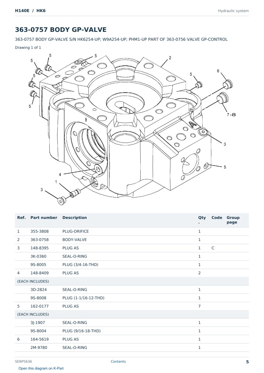 Caterpillar H140E S/N HK6 Partsbook SEBP5636 (English) - sample page 5 of 10 Caterpillar H140E S/N HK6 Partsbook SEBP5636 (English) - sample page 5 of 10